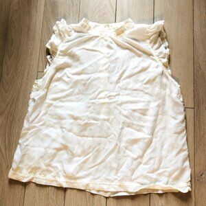Anthropologie Cloth & Stone Cotton Ruffled Mock Neck Sleeveless Top in Off White